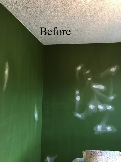 before picture of grass-green painted walls