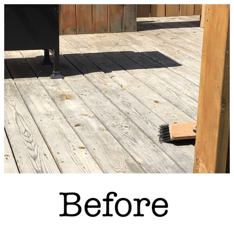 before image of outdoor deck with worn out looking wood