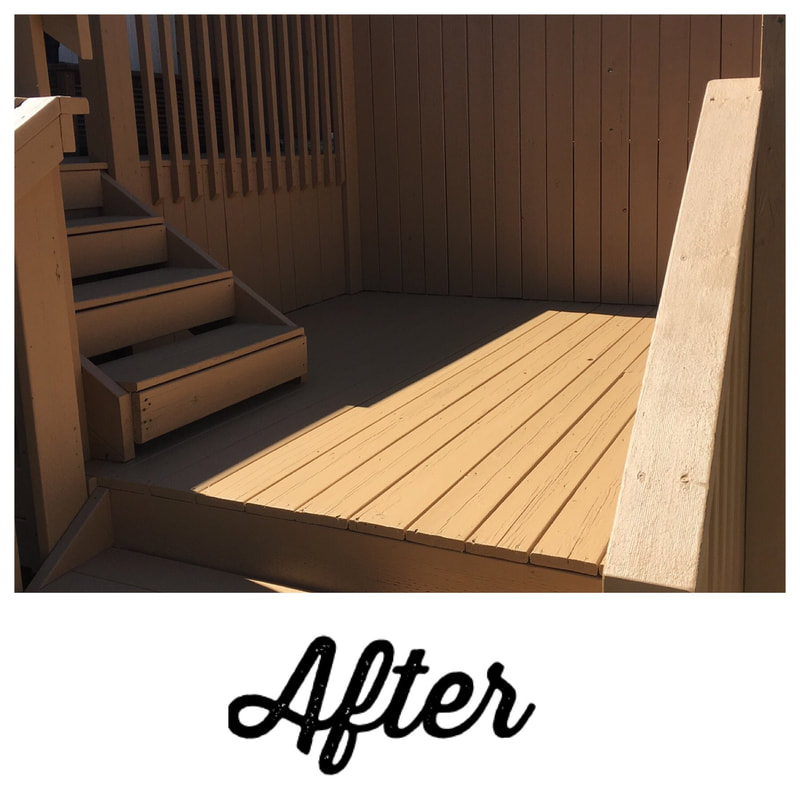 after image of outdoor deck with all the wood repainted and lively again
