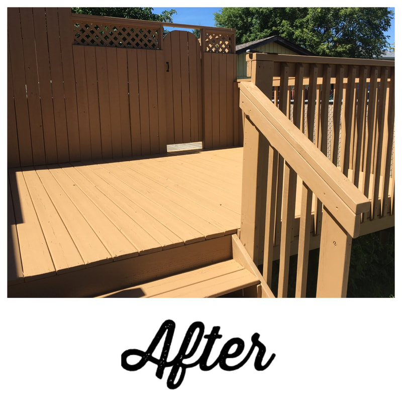 after image of exterior deck with a fresh coat of brown paint, making the deck new and consistent